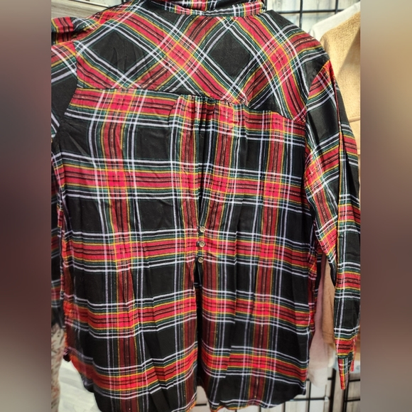 Ladies Red and Black Plaid Button Down Shirt - Picture 3 of 3